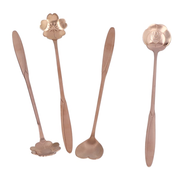 4 ST Blandningsskeer Blomst Hjerteformet Kaffe Ske Rostfrit Stål Dessert Scoop Iste Ske Rose Guld