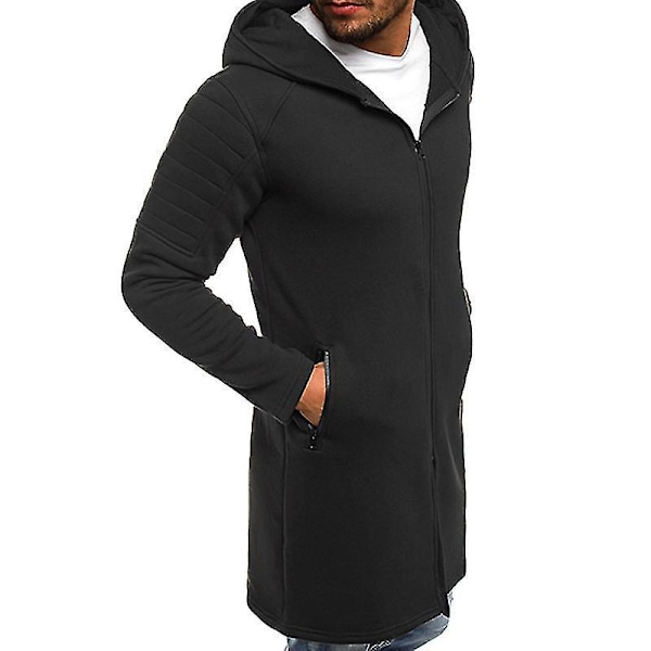 Sort Lang Zip-Up Hoodie Jakke til Mænd