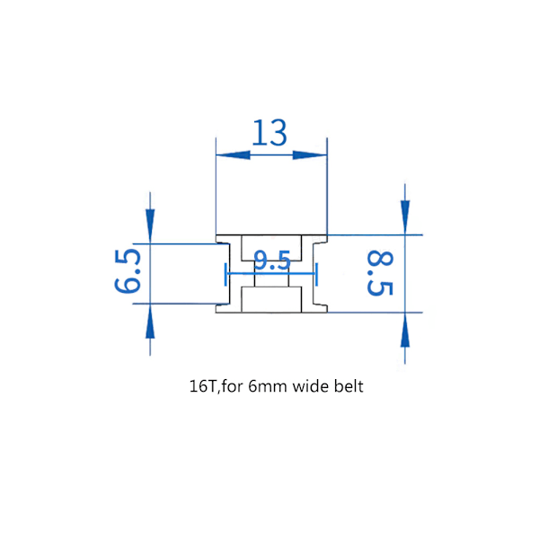 5 stk aluminium 2GT remskive 3D-printer tilbehør (W6mm, 16T, boring 3, tandløs)