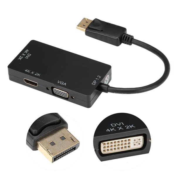 3-i-1 Adapter Displayport til HDMI/VGA/DVI Multifunktionel High Definition Konverter Kabel
