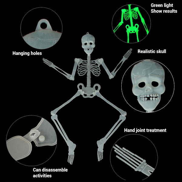 90 cm Halloween loistava luuranko riippuva joustavilla nivelillä Luuranko ulkona hullun pelottava riippuva rekvisiitta