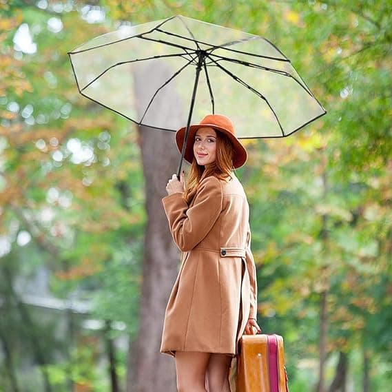 Automatic foldable transparent umbrella, automatic opening and closing transparent foldable umbrella transparent umbrella