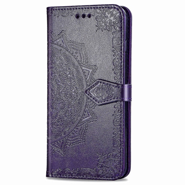 Samsung Galaxy A01 Core Case Läderplånboksfodral Emboss Mandala Magnetic Flip Protection Stötsäker - Fiolett