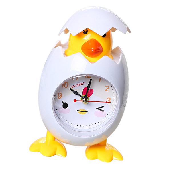 Chick Väckarklocka Barn Tecknad Söt Desktop Plast Quartz Movement Väckarklocka för studenter Vit