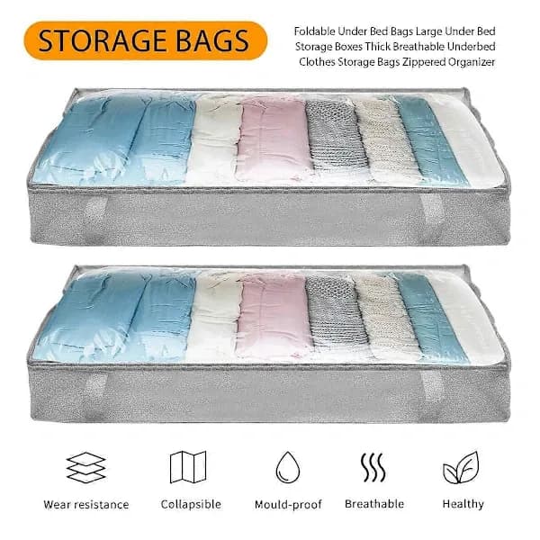 Foldable Under Bed Storage Bags, Large Under Bed Storage Bins, Thick Breathable Under Bed Clothes Storage Bags