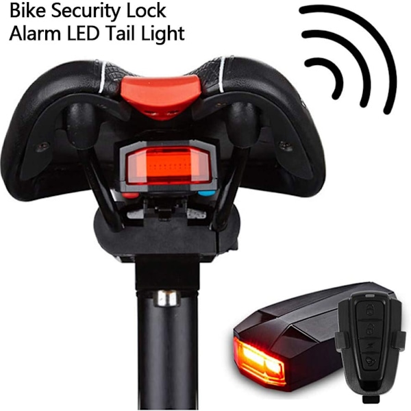 Sykkelbaklys USB Oppladbart Smart Sykkel Baklys Trådløst sykkelalarmsystem med fjernkontroll for terrengsykler landeveissykler