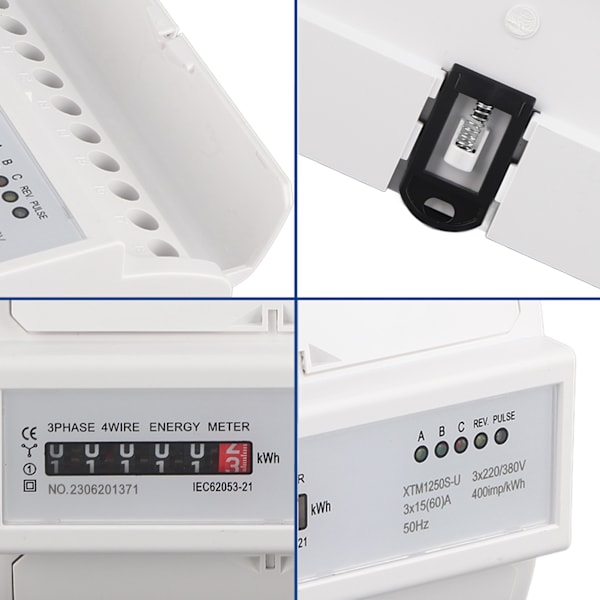 1 st 220V/380V Digital 3 fas 4 Ledare 7P Din Rail Elmätare Elektronisk KWh Mätare 15(60)A