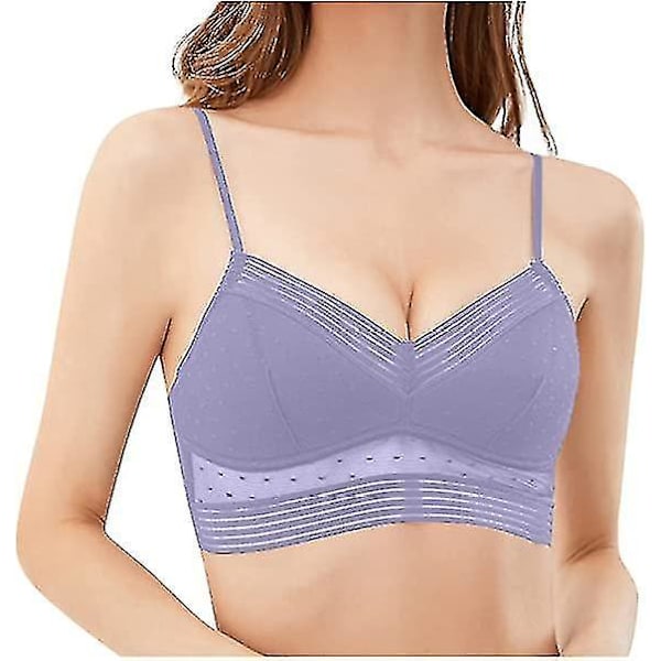 Trådløs Lace Push Up Rygfri BH - Dyb V Lav Ryg U-Form - 3XL Lilla