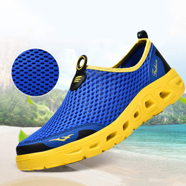 Hurtigttørrende trekkingsko til mænd, lette sportssko til strandkajakbåd, model: blå og gul 44