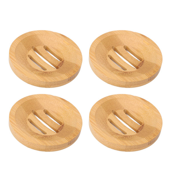 4 stk Bambus Sæbeholder Drænende Let at rengøre Badeværelse Køkken Sæbeholder Dia 8cm