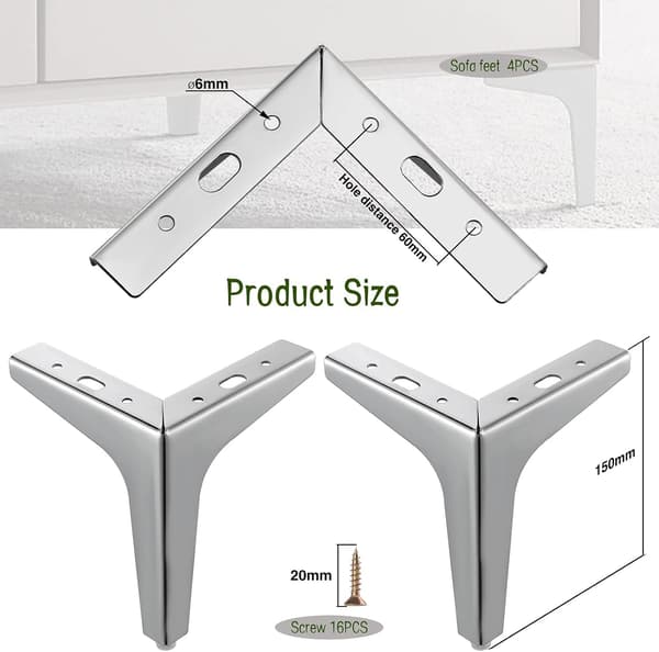 4 st metallben, 15 cm triangulära möbelben för soffa, soffbord, TV-bänk och andra möbelben