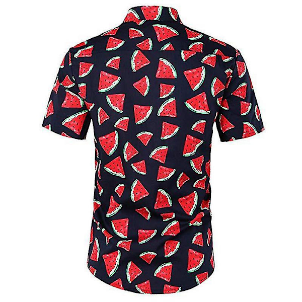 Hawaiisk Strandfest Menn Slim Fit Aloha Skjorte Rød Vannmelon 2XL