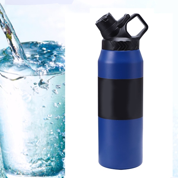 Tyylikäs ja innovatiivinen ruostumattomasta teräksestä valmistettu tyhjiöeristetty vesipullo, suuri kapasiteetti, vuotamaton, urheiluun, ulkoiluun, autoon, matkoille, 750 ml, tummansininen