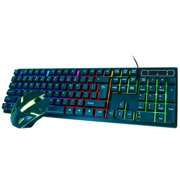 CMK-188 Wired Gaming Keyboard og Mouse Combo Farverig LED-baggrundsbelyst USB Gaming Keyboard Mus til bærbare pc-spillere, Model: Sort