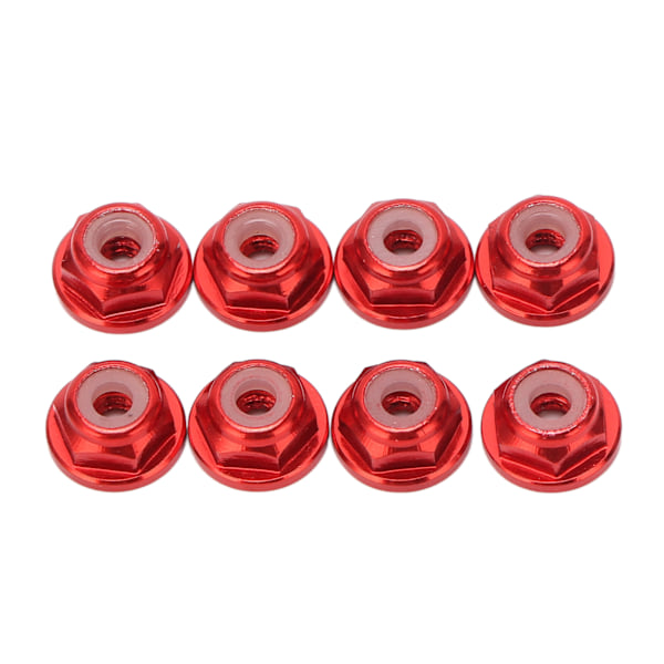 8 st 1/24 M2 anti lös mutter Aluminiumlegering flänsad nylonfoder Anti lösa M2 hex självlåsande muttrar för axial för SCX24 Röd