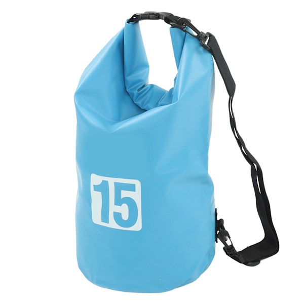 Vattentät Torrdrybag Bärbar Vikbar PVC Torrförvaringsväska med Axelrem för Simning Rafting Camping 15L Blå