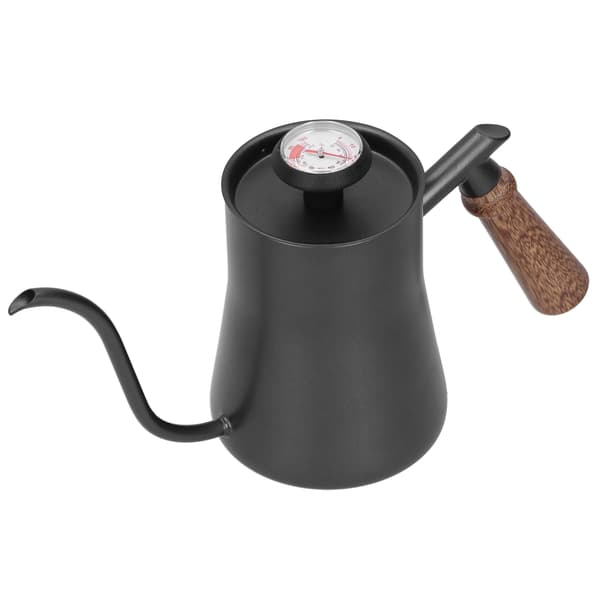 Kaffekande 650 ml rustfrit stål lang smal tud kaffemaskine med termometer Sort