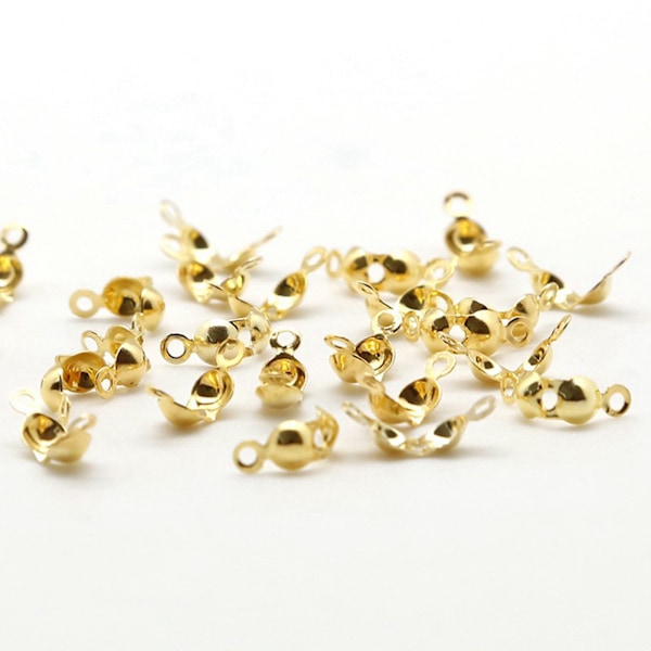 100 st Pärltoppar Knuttäckare Mode Metall Handgjorda Clamshells Crimp Pärltoppar Knuttäckare DIY Smyckestillbehör Guld