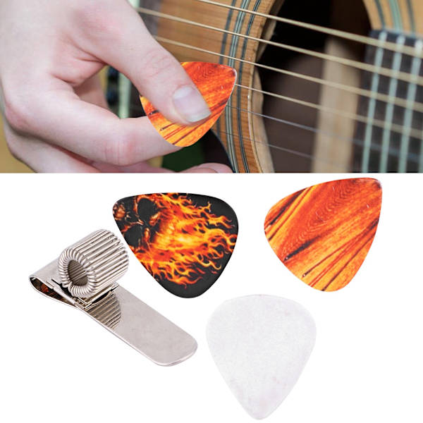 Guitar Pick Holder Clip Metall Pick Holder Clip med 3 st Clip för gitarrspelare