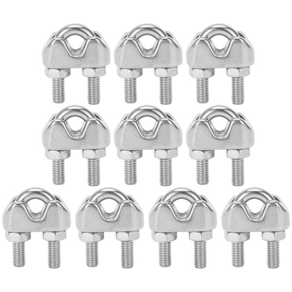 10 stk 3/16 tommer M4 rustfritt stål vaier kabelklemme U-bolt sadelfeste