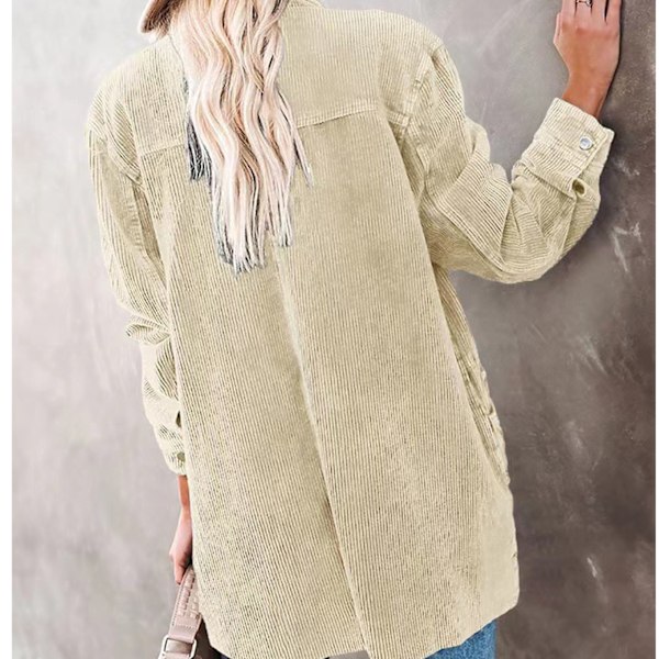 Kvinna Pure Color Fickor Kappa Turn Down Krage Enkelknäppt Lös Fritid Långärmad Kappa Beige M