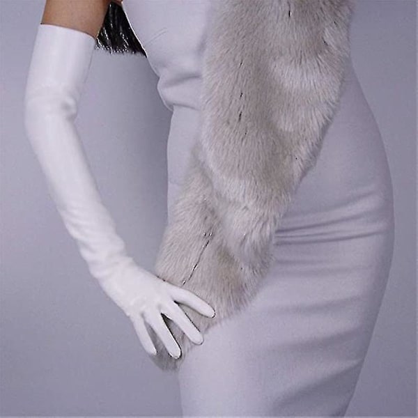 Naisten nahkaiset pitkät hanskat Cosplay pukuhanskat Pole Dance Gloves 21" White