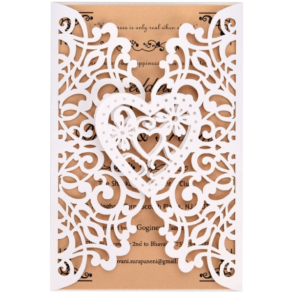 10 stk Perlepapir Blomsterinvitationskort Holdere Bryllupsdagsinvitationer, mønster: Hvidt hjertemønster D126 Ishvid