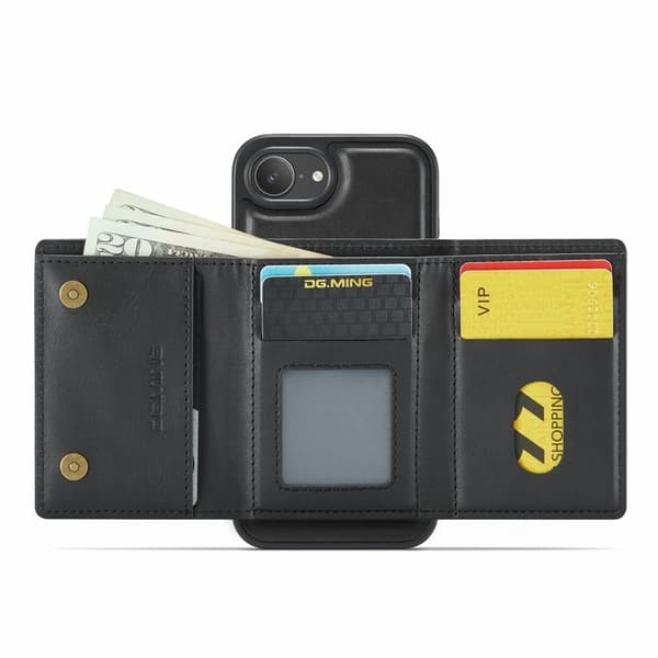 DG.MING M6-serien kompatibel med iPhone 16e pung etui magnetisk sort