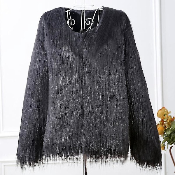 Luxury Black Fluffy Faux Fur Women's Coat Jacket