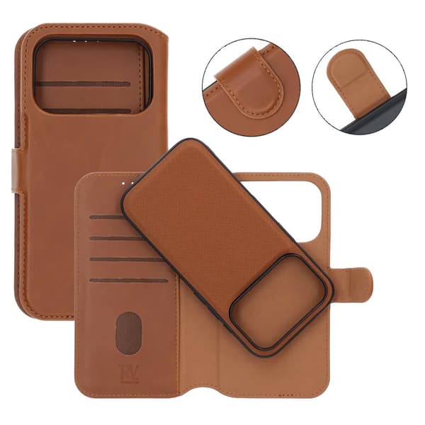 Rvelon Plånboksfodral Magnet Kompatibel med iphone 17 Pro Max - Brun 2 PU Leather
