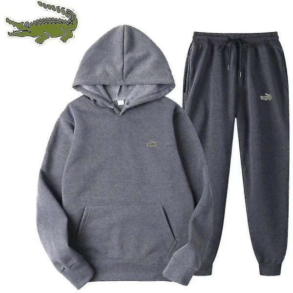 Mode för män Casual träningsoverall Hög kvalitet herrkostym 2-delad luvtröja Sportkläder Sweatshirt Set Man gray XL(175cm 70kg)