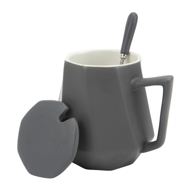 Keramiske Kaffe Krus Innovative Enkle Polyhedron Geometri Keramiske Tekrus med Låg til Hjem Kontor 450ml Grå