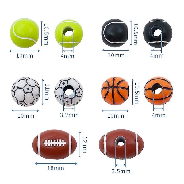 100 stk Sport Ball Beads Basketball, Tennis, Volleyball, Softball, Fodbold Perler Football