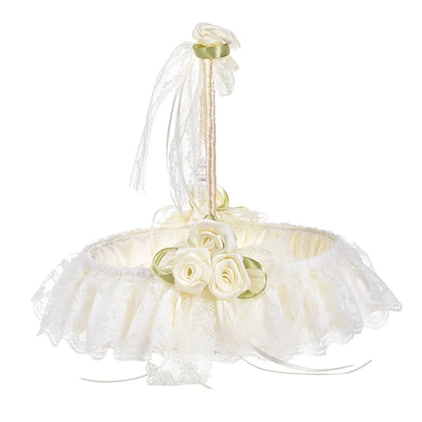 Bröllop Flower Basket Bröllop Flower Girl Korg Handvävd spets Bröllopskorg