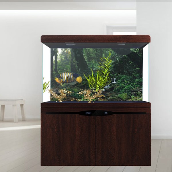 PVC Selvklebende Riverway Green Woods Akvarium Bakgrunn Poster Klistremerke Akvarium Dekorasjon (S)