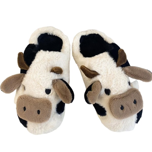 Fuzzy Cow Hjemmesko Søde Varme Hyggelige Bomuldssko Animal Shape Slip-on Hjemmesko til Cow Cotton Tow Half Bag 38 TO 39