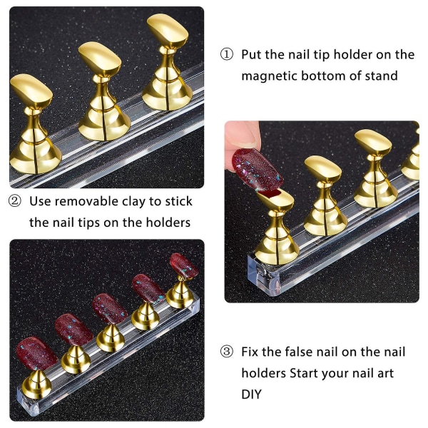 Magnetisk neglespidsholder, skakbrætstativ, nail art displaystativ, fleksibel til hjemmet Nem at afinstallere til salon Nem at installere