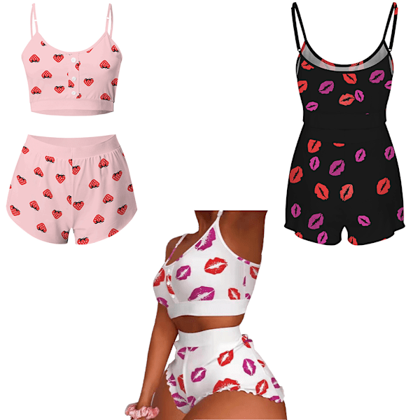 Pyjamas til kvinder med kort ærme Behagelig XXL-størrelse Rosa nattøj til sommeren