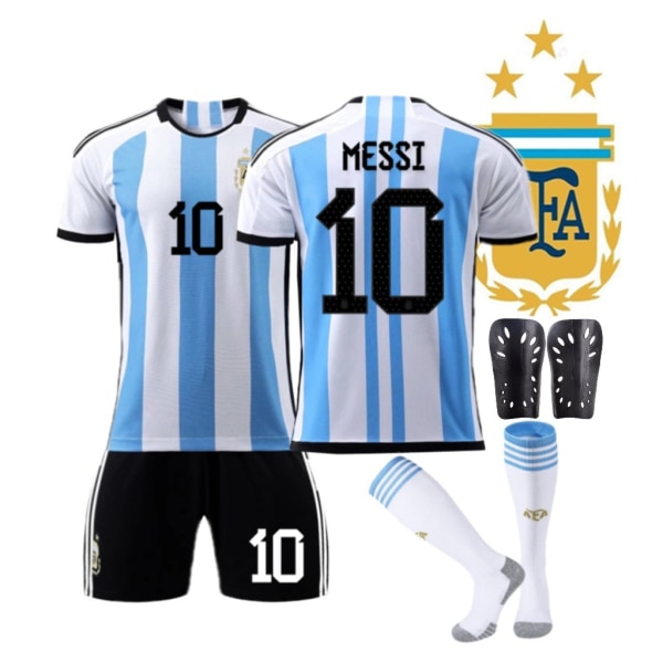 22-23 mästare Argentina hemma nr 10 Messi nr 11 Di Maria tröja VM fotbollsdräkt + knäskydd 26 NO.10
