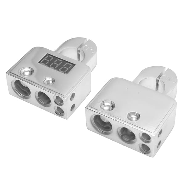 Bilbatteriterminalforbindelsessæt med digital voltmeterdisplay Standard 0/4/8/10 AWG GaugeSølv
