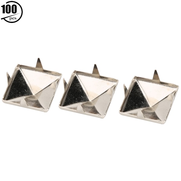 100 kpl Neliömäiset Pyramid Punk -niitit 4 Kynsi Metalli Nastat Rannekkeille Vaatteille Kengille Käsilaukulle Hopea 12mm