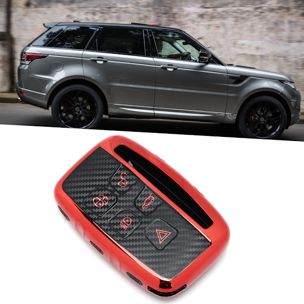 Carbon Fiber Style Bilnyckelfodral Fjärrkontroll Cover Protector Passar för Land RoverRed