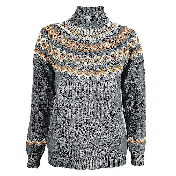 Skandinaavinen tyyli Naisten Neulepusero Kauluksilla Talvi Pullover Top Harmaa 3XL