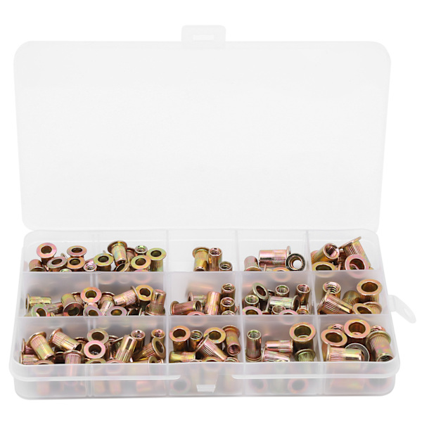 150 stk galvaniserte karbonstål nitmutter blandet innleggmutter 6‑32 8‑32 10‑24 10‑32 1/4‑20 Britisk system