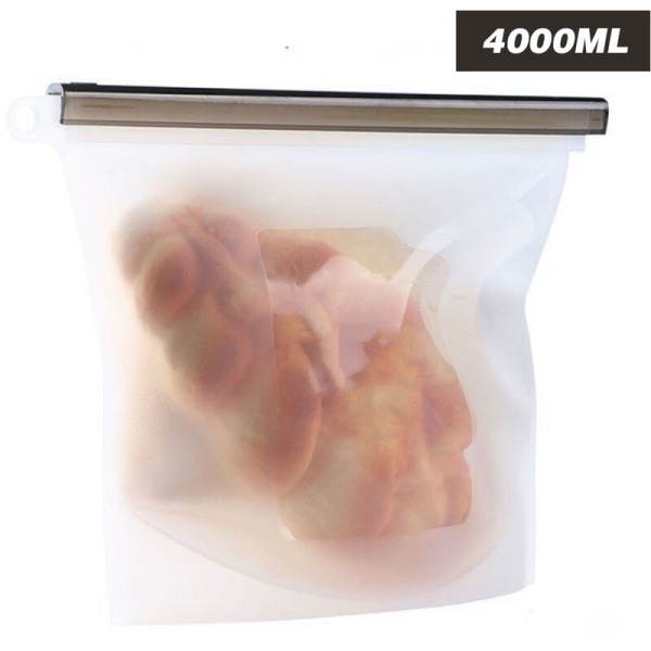 Gjenbrukbar lekkasjesikker oppbevaringspose Lufttett silikonposer Snack Sandwich Lunsj Fryserpose for oppbevaring av fruktnøtter 4000ML,modell:Hvit