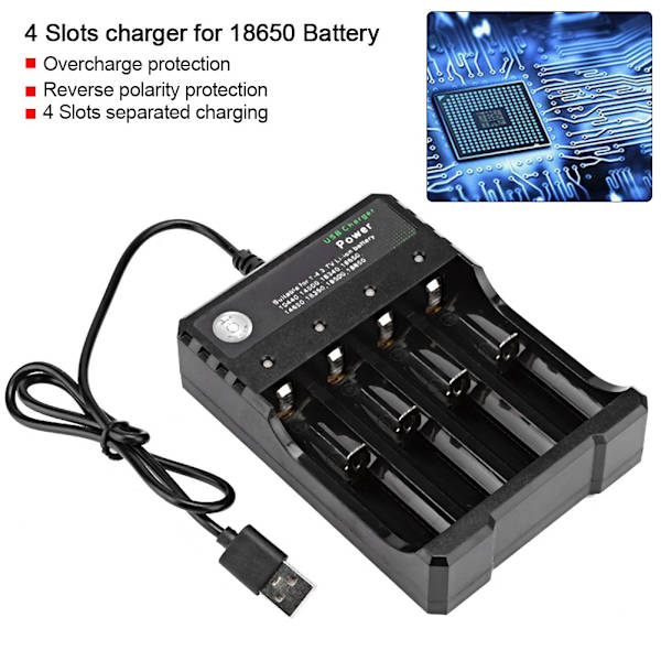 4-plasser Universal USB Smart Batterilader for 18650 oppladbart batteri
