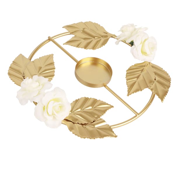 Lysestake Rose Blomsterdekorasjon Rund Base Jernmateriale Elegant Stil Attraktiv Dekorativ Gullfarget Lysestake C
