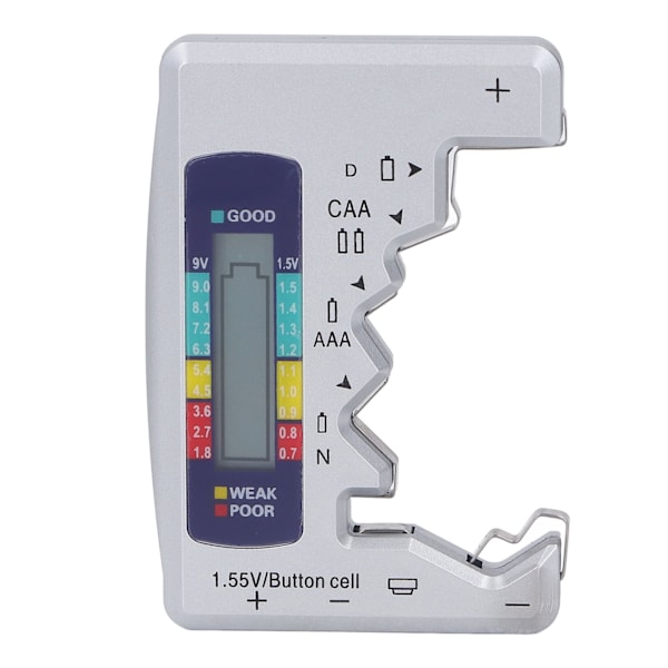 Digital Batteritester ABS LCD-skærm Knapcelsbatterikontrol til 1,5V 9V måling Sølv