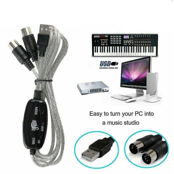 Usb Interface til Midi Converter Adapter Kabel Musik Keyboard Mac Windows 7 8 10
