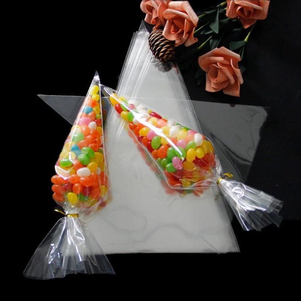 300 tee-se-itse hääjuhlat läpinäkyvät OPP-kassit karkkikolmio ruokakassit kukat pakkauspussit - 16*30cm
